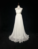 Unique Bridal Dress A line One Shoulder Chiffon White Wedding Dress With Beads 90s Wedding Dresses Vintage Bride Dress Bridal Gowns HZ1214