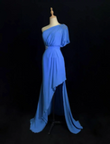 Vintage A line One Shoulder Sleeveless Royal Blue Chiffon Petite Mother Of Bride Dress Party Gown Floor Length For Summer Women Wedding HZ1214