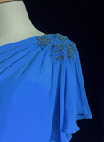 Vintage A line One Shoulder Sleeveless Royal Blue Chiffon Petite Mother Of Bride Dress Party Gown Floor Length For Summer Women Wedding HZ1214