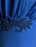 Vintage A line One Shoulder Sleeveless Royal Blue Chiffon Petite Mother Of Bride Dress Party Gown Floor Length For Summer Women Wedding HZ1214