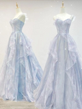 Vintage Ball Gown Spaghetti Straps Tulle Long Prom Dresses Party Dress Birthday Outfits Graduation Dresses HZ1214