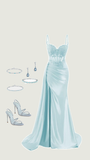 Sexy Mermaid Spaghetti Straps Light Sky Blue Long Prom Dresses Party Dress Birthday Outfits Graduation Dresses HZ1214