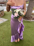 Elegant High Low Lilac Satin Long Prom Dresses Party Dress Summer 20th Birthday Outfits 18th Birthday Dresses HZ1214