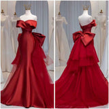Elegant Mermaid Off The Shoulder Red Long Prom Dresses Party Dress Summer 20th Birthday Outfits 18th Birthday Dress Inspo For Teens HZ1214