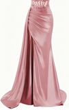 Elegant Mermaid Spaghetti Straps Pink Slit Satin Long Prom Dresses Party Dress Summer 20th Birthday Outfits 18th Birthday Dresses HZ1214