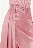 Elegant Mermaid Spaghetti Straps Pink Slit Satin Long Prom Dresses Party Dress Summer 20th Birthday Outfits 18th Birthday Dresses HZ1214
