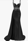 Elegant Mermaid Spaghetti Straps Pink Slit Satin Long Prom Dresses Party Dress Summer 20th Birthday Outfits 18th Birthday Dresses HZ1214