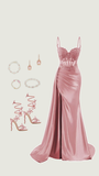 Elegant Mermaid Spaghetti Straps Pink Slit Satin Long Prom Dresses Party Dress Summer 20th Birthday Outfits 18th Birthday Dresses HZ1214
