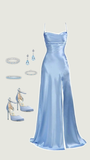 Elegant Mermaid Spaghetti Straps Light Blue Slit Satin Long Prom Dresses Party Dress Summer 20th Birthday Outfits 18th Birthday Dresses HZ1214