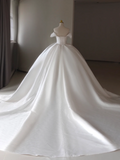 Princess Bridal Dress Ball Gown Off The Shoulder Satin Wedding Dress With White Short Sleeves Wedding Dresses Modest Wedding Gowns HZ1214