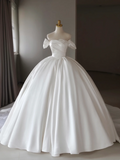 Princess Bridal Dress Ball Gown Off The Shoulder Satin Wedding Dress With White Short Sleeves Wedding Dresses Modest Wedding Gowns HZ1214