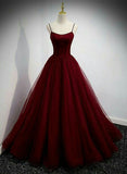 Elegant Ball Gown Spaghetti Straps Burgundy Long Prom Dresses Party Dress Summer 20th Birthday Outfits 18th Birthday Dresses For Teens HZ1214