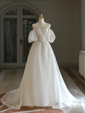 Princess Bridal Dress Ball Gown Off The Shoulder Satin Wedding Dress With Short Sleeves Wedding Dresses Modest Wedding Gowns HZ1214