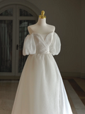 Princess Bridal Dress Ball Gown Off The Shoulder Satin Wedding Dress With Short Sleeves Wedding Dresses Modest Wedding Gowns HZ1214