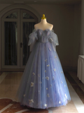 Pretty Ball Gown Off The Shoulder Blue Lilac Tulle Long Quinceanera Dress Formal Gowns Vestido De 15 Anos Sweet 16 Dress HZ1214