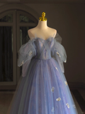 Pretty Ball Gown Off The Shoulder Blue Lilac Tulle Long Quinceanera Dress Formal Gowns Vestido De 15 Anos Sweet 16 Dress HZ1214