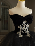 Luxury Ball Gown Sweetheart Neck Off Shoulder Lace Appliques Black Tulle Quinceanera Dress Quinceanera Dress Formal Gowns Vestido De 15 Anos Sweet 16 Dress HZ1214
