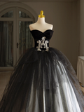 Luxury Ball Gown Sweetheart Neck Off Shoulder Lace Appliques Black Tulle Quinceanera Dress Quinceanera Dress Formal Gowns Vestido De 15 Anos Sweet 16 Dress HZ1214