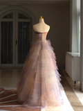 Luxury Ball Gown Strapless Sleeveless Tulle Quinceanera Dress Formal Gowns Vestido De 15 Anos Sweet 16 Dress HZ1214