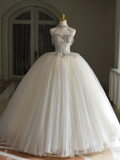 Princess Bridal Dress Ball Gown Sweetheart Tulle Beads Wedding Dress With Short Sleeves Wedding Dresses Modest Wedding Gowns HZ1214