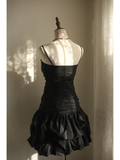 Retro A Line Spaghetti Straps Black Satin Mini Short Formal 8th Grade Homecoming Dresses Summer Middle School Hoco Dress 18th Birthday Outfits HZ1214
