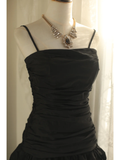 Retro A Line Spaghetti Straps Black Satin Mini Short Formal 8th Grade Homecoming Dresses Summer Middle School Hoco Dress 18th Birthday Outfits HZ1214