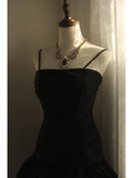 Retro A Line Spaghetti Straps Black Satin Mini Short Formal 8th Grade Homecoming Dresses Summer Middle School Hoco Dress 18th Birthday Outfits HZ1214