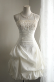 Retro A Line Spaghetti Straps White Satin Mini Short Formal 8th Grade Homecoming Dresses Summer Middle School Hoco Dress 18th Birthday Outfits HZ1214