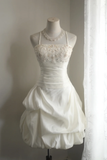 Retro A Line Spaghetti Straps White Satin Mini Short Formal 8th Grade Homecoming Dresses Summer Middle School Hoco Dress 18th Birthday Outfits HZ1214