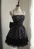 Retro A Line Halter Sequin Black Mini Short Formal 8th Grade Homecoming Dresses Summer Middle School Hoco Dress 18th Birthday Outfits HZ1214