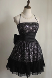 Retro A Line Halter Sequin Black Mini Short Formal 8th Grade Homecoming Dresses Summer Middle School Hoco Dress 18th Birthday Outfits HZ1214