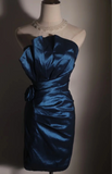 Retro Sheath Strapless Navy Blue Taffeta Mini Short Formal 8th Grade Homecoming Dresses Summer Middle School Hoco Dress 18th Birthday Outfits HZ1214