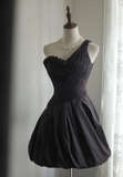 Retro Ball Gown One Shoulder Black Taffeta Mini Short Formal 8th Grade Homecoming Dresses Summer Middle School Hoco Dress 16th Birthday Outfits HZ1214