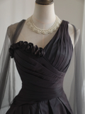 Retro Ball Gown One Shoulder Black Taffeta Mini Short Formal 8th Grade Homecoming Dresses Summer Middle School Hoco Dress 16th Birthday Outfits HZ1214