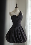 Retro Ball Gown One Shoulder Black Taffeta Mini Short Formal 8th Grade Homecoming Dresses Summer Middle School Hoco Dress 16th Birthday Outfits HZ1214