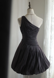 Retro Ball Gown One Shoulder Black Taffeta Mini Short Formal 8th Grade Homecoming Dresses Summer Middle School Hoco Dress 16th Birthday Outfits HZ1214