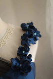 Vintage A Line Navy Blue Satin Flowers Mini Short Formal 8th Grade Homecoming Dresses Summer Middle School Hoco Dress 18th Birthday Outfits HZ1214