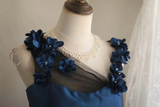 Vintage A Line Navy Blue Satin Flowers Mini Short Formal 8th Grade Homecoming Dresses Summer Middle School Hoco Dress 18th Birthday Outfits HZ1214