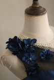 Vintage A Line Navy Blue Satin Flowers Mini Short Formal 8th Grade Homecoming Dresses Summer Middle School Hoco Dress 18th Birthday Outfits HZ1214