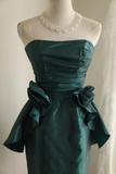 Vintage Sheath Strapless Dark Green Taffeta Mini Short Formal 8th Grade Homecoming Dresses Summer Middle School Hoco Dress 18th Birthday Outfits HZ1214
