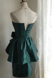 Vintage Sheath Strapless Dark Green Taffeta Mini Short Formal 8th Grade Homecoming Dresses Summer Middle School Hoco Dress 18th Birthday Outfits HZ1214