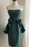 Vintage Sheath Strapless Dark Green Taffeta Mini Short Formal 8th Grade Homecoming Dresses Summer Middle School Hoco Dress 18th Birthday Outfits HZ1214