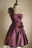 Retro Ball Gown One Shoulder Burgundy Taffeta Mini Short Formal 8th Grade Homecoming Dresses Summer Middle School Hoco Dress 16th Birthday Outfits HZ1214