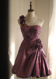Retro Ball Gown One Shoulder Burgundy Taffeta Mini Short Formal 8th Grade Homecoming Dresses Summer Middle School Hoco Dress 16th Birthday Outfits HZ1214