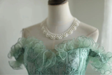 Vintage Ball Gown Off The Shoulder Green Lace Mini Short Formal 8th Grade Homecoming Dresses Summer Middle School Hoco Dress 20th Birthday Outfits HZ1214