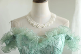 Vintage Ball Gown Off The Shoulder Green Lace Mini Short Formal 8th Grade Homecoming Dresses Summer Middle School Hoco Dress 20th Birthday Outfits HZ1214