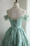 Vintage Ball Gown Off The Shoulder Green Lace Mini Short Formal 8th Grade Homecoming Dresses Summer Middle School Hoco Dress 20th Birthday Outfits HZ1214