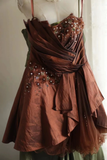Retro A line Spaghetti Straps Brown Taffeta Mini Short Formal 8th Grade Homecoming Dresses Middle School Short Prom Dress Hoco Outfits HZ1214