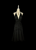 Vintage Mermaid Halter Chiffon Black Formal 7th Grade Homecoming Dresses Middle School Short Prom Dress Hoco Outfits HZ1214