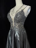 Unique A line Spaghetti Straps Gray Sleeveless Short Mini Green Formal 7th Grade Homecoming Dresses Middle School Prom Dress Hoco Outfits HZ1214